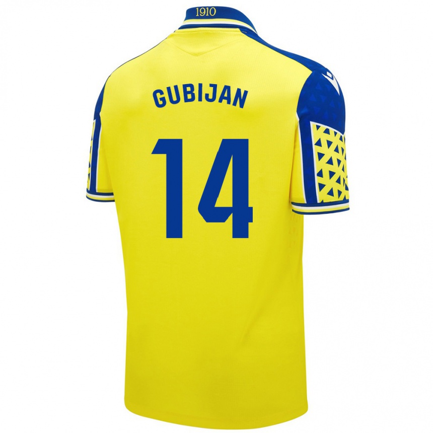 Kids Football Lovro Gubijan #14 Yellow Blue Home Jersey 2024/25 T-Shirt Uk