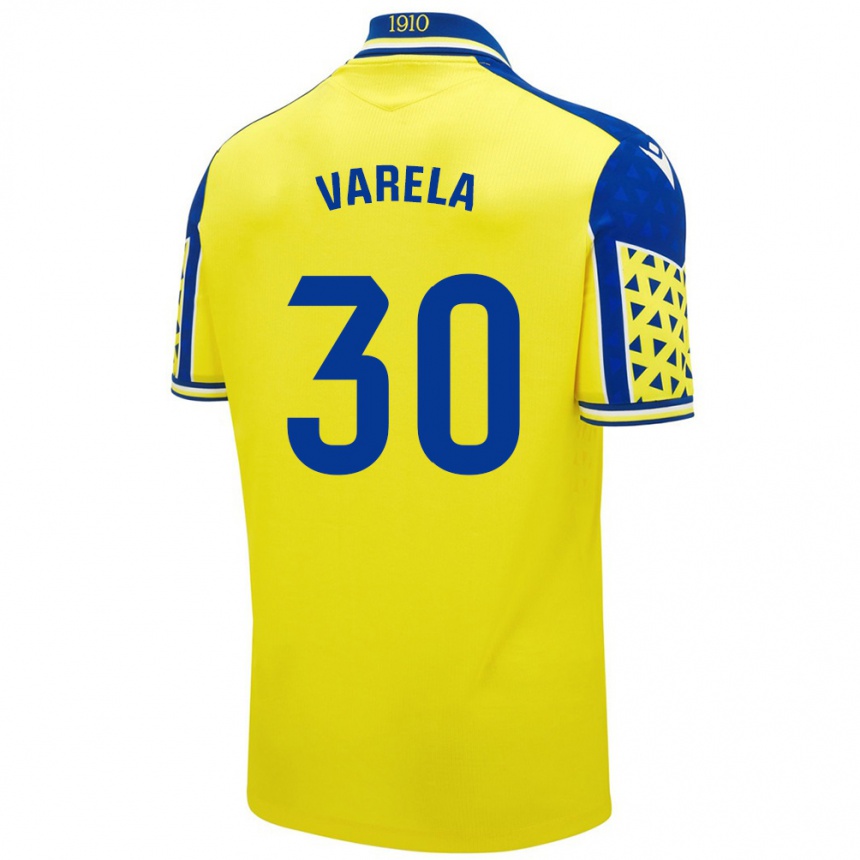 Kids Football Brandon Varela #30 Yellow Blue Home Jersey 2024/25 T-Shirt Uk