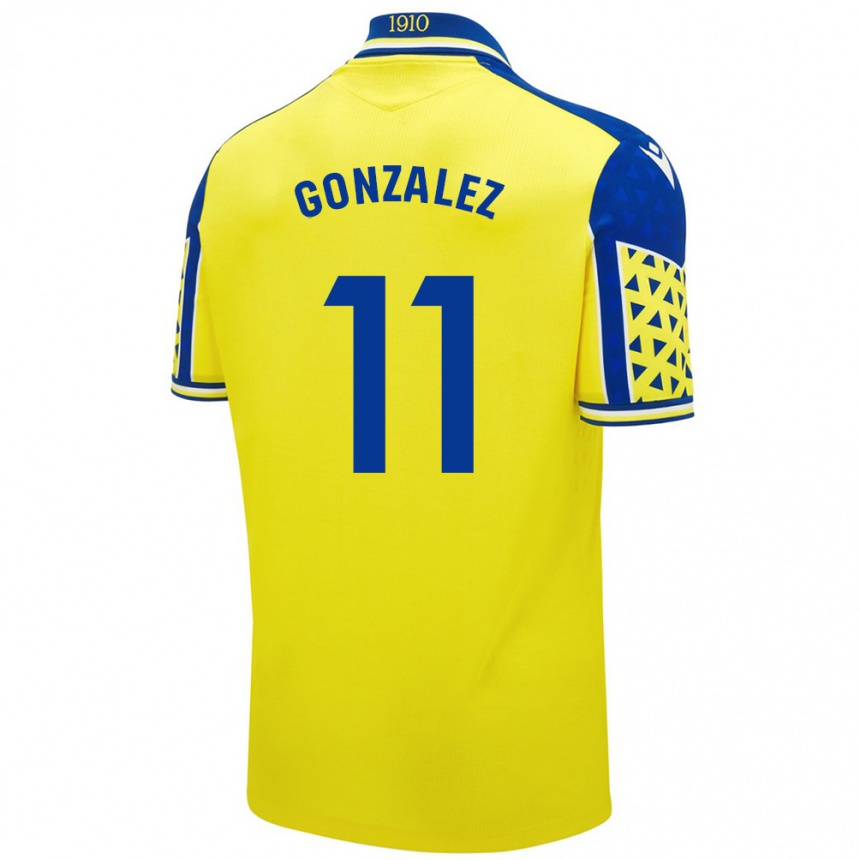 Kids Football Chus González #11 Yellow Blue Home Jersey 2024/25 T-Shirt Uk