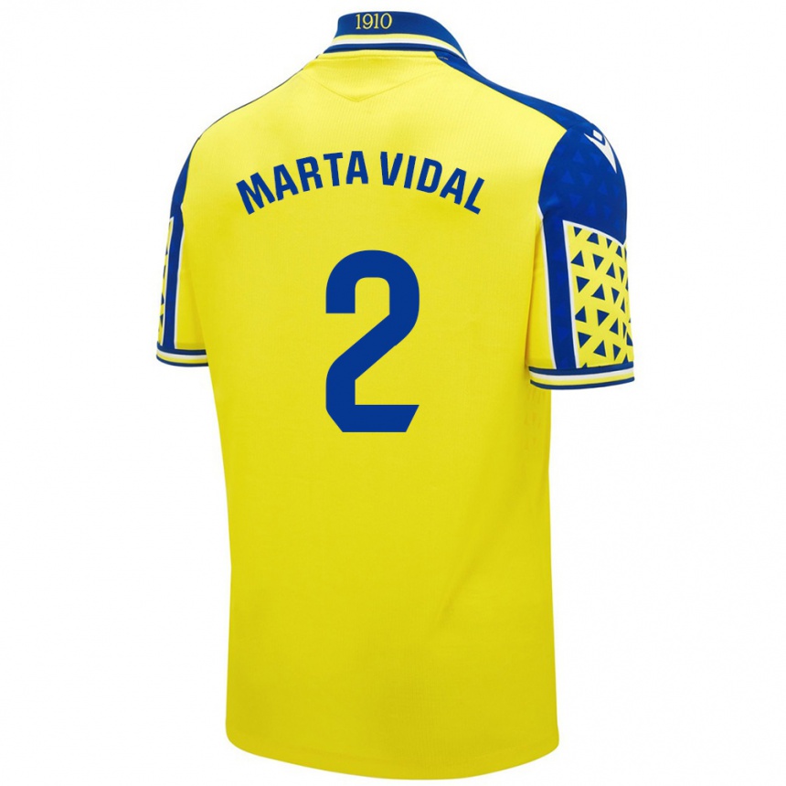 Kids Football Marta Vidal Vela #2 Yellow Blue Home Jersey 2024/25 T-Shirt Uk