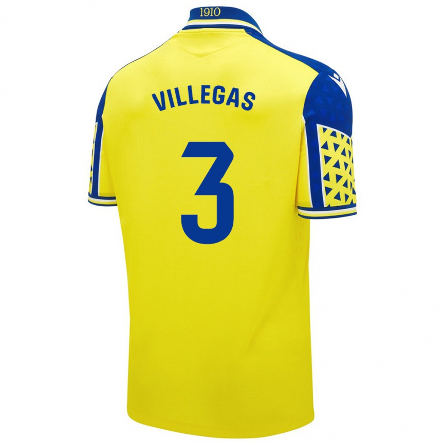 Kids Football Virginia Villegas Rico #3 Yellow Blue Home Jersey 2024/25 T-Shirt Uk