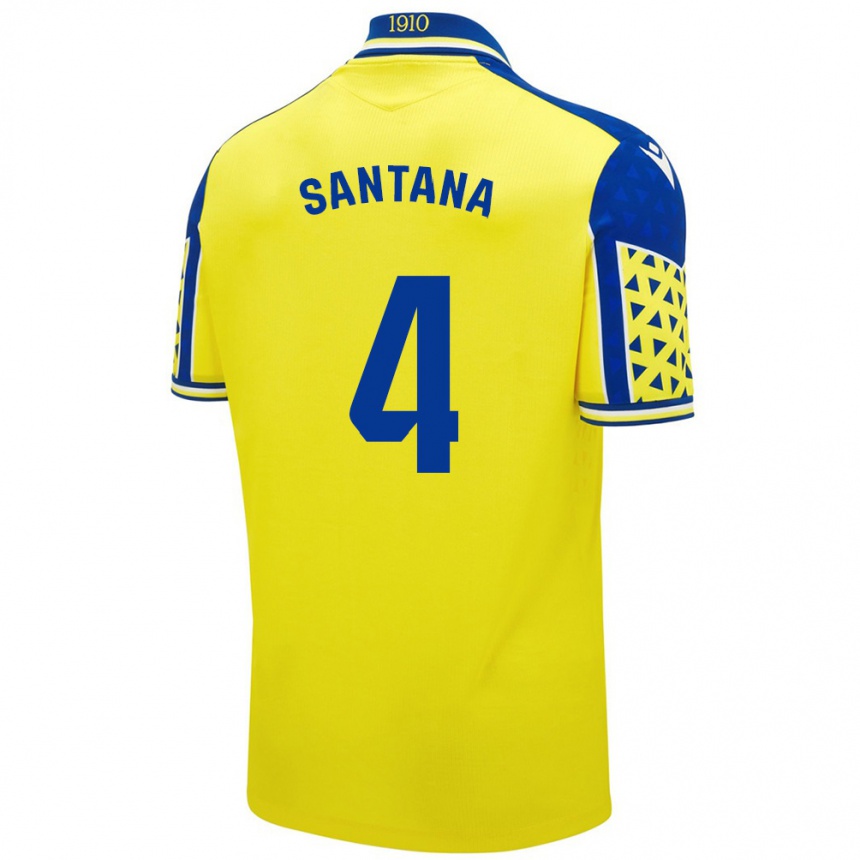 Kids Football María Del Carmen Santana Vázquez #4 Yellow Blue Home Jersey 2024/25 T-Shirt Uk