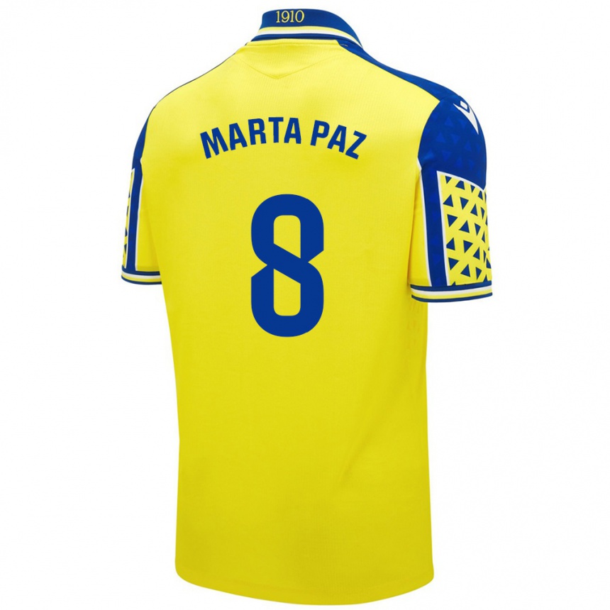 Kids Football Marta Milagros Paz Cruz #8 Yellow Blue Home Jersey 2024/25 T-Shirt Uk