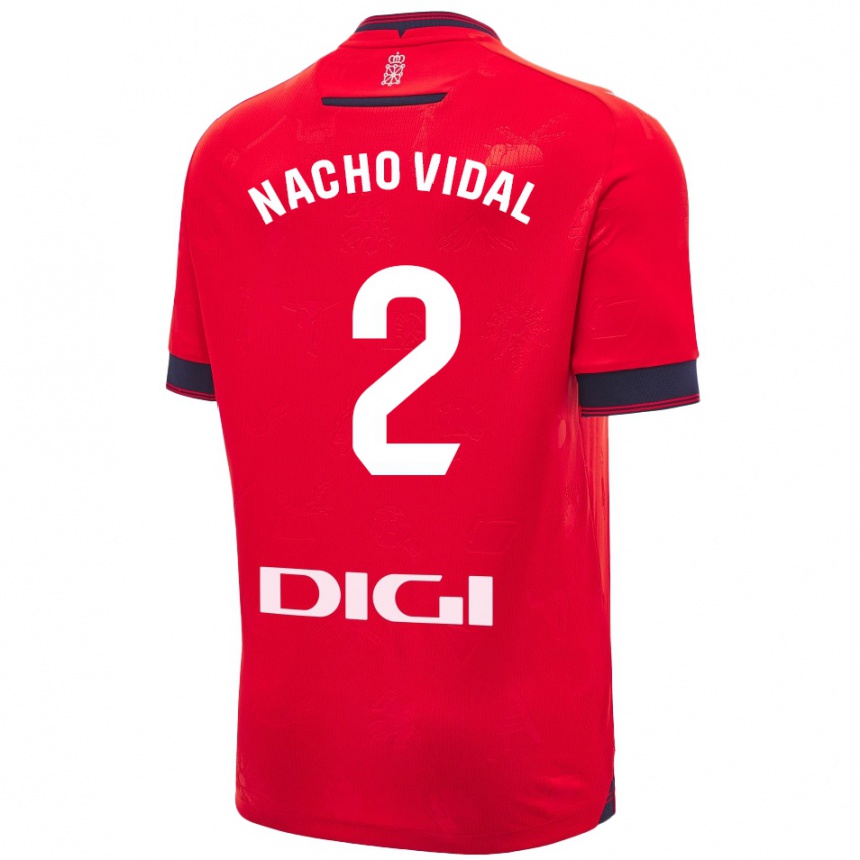 Kids Football Nacho Vidal #2 Red White Home Jersey 2024/25 T-Shirt Uk