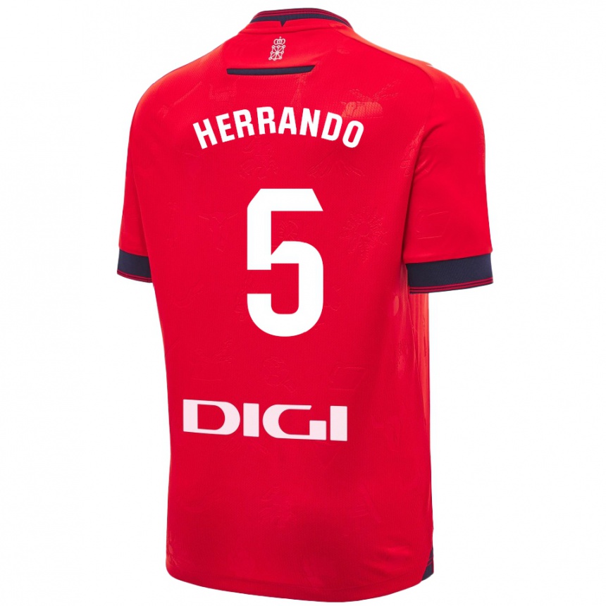 Kids Football Jorge Herrando #5 Red White Home Jersey 2024/25 T-Shirt Uk