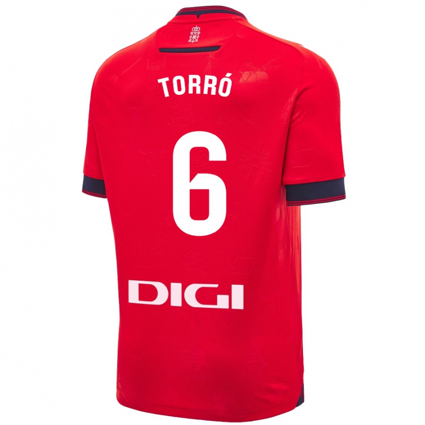 Kids Football Lucas Torró #6 Red White Home Jersey 2024/25 T-Shirt Uk