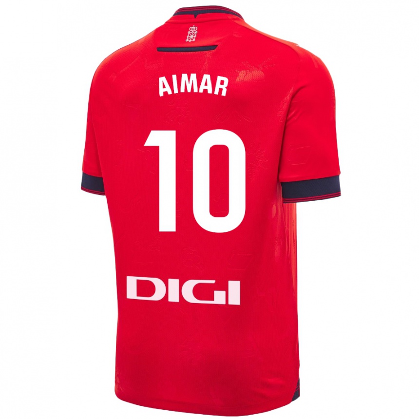 Kids Football Aimar Oroz #10 Red White Home Jersey 2024/25 T-Shirt Uk