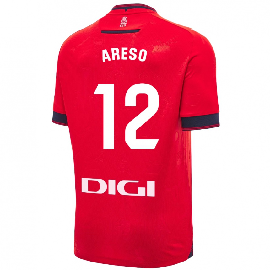 Kids Football Jesús Areso #12 Red White Home Jersey 2024/25 T-Shirt Uk