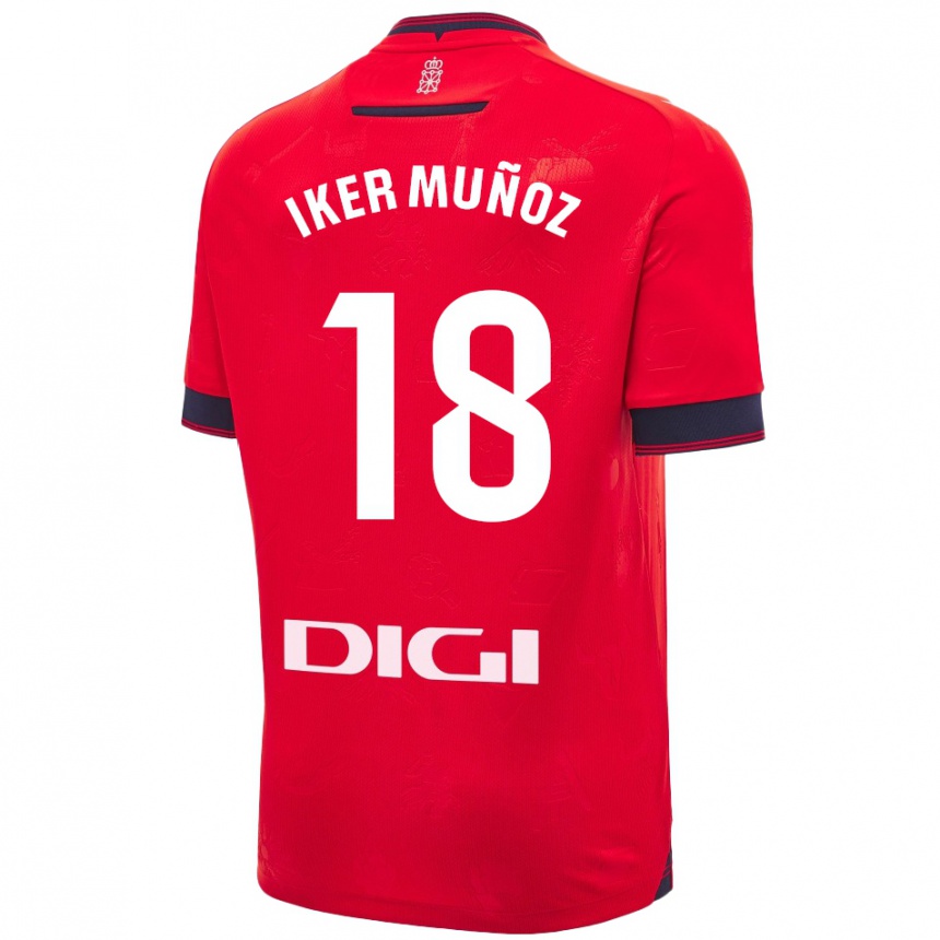 Kids Football Iker Muñoz #18 Red White Home Jersey 2024/25 T-Shirt Uk