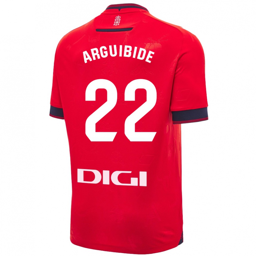 Kids Football Iñigo Arguibide #22 Red White Home Jersey 2024/25 T-Shirt Uk