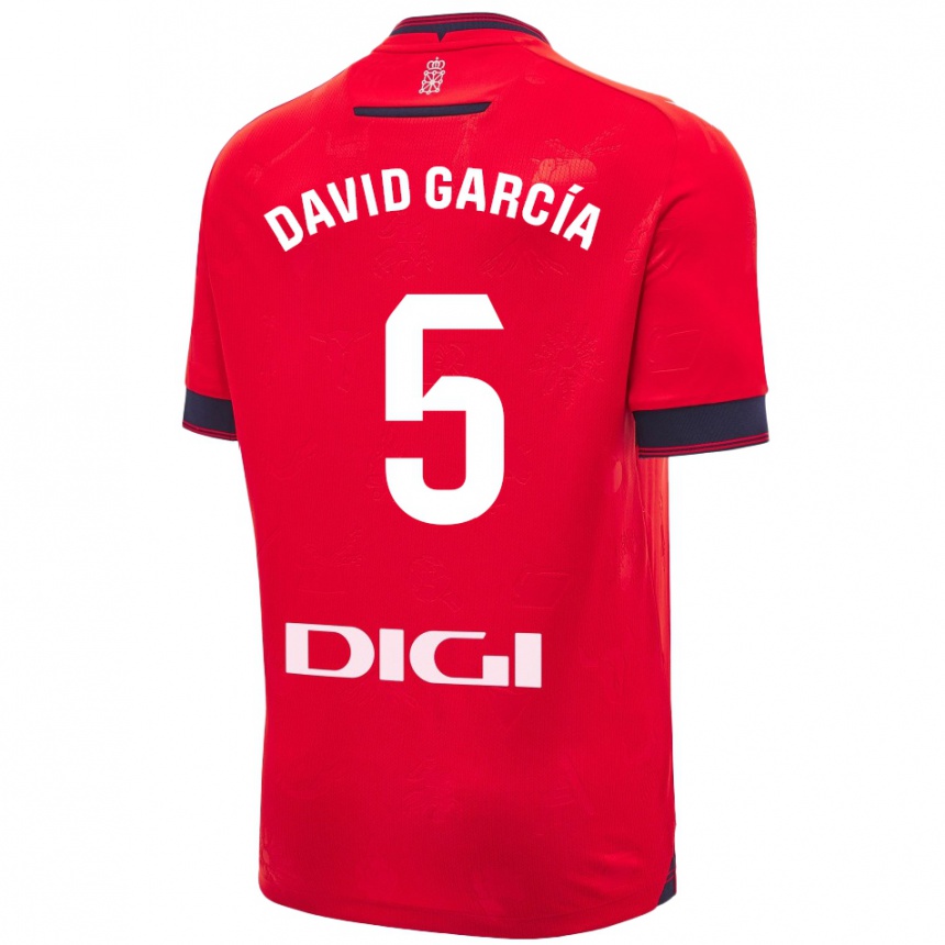 Kids Football David García #5 Red White Home Jersey 2024/25 T-Shirt Uk