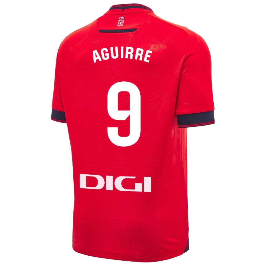 Kids Football Jorge Aguirre #9 Red White Home Jersey 2024/25 T-Shirt Uk