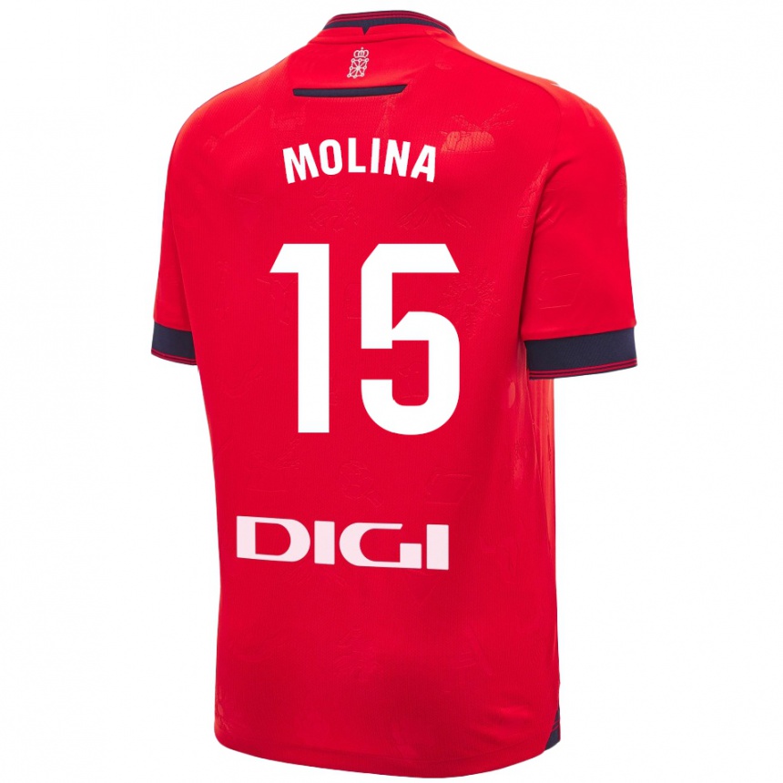 Kids Football Guillem Molina #15 Red White Home Jersey 2024/25 T-Shirt Uk