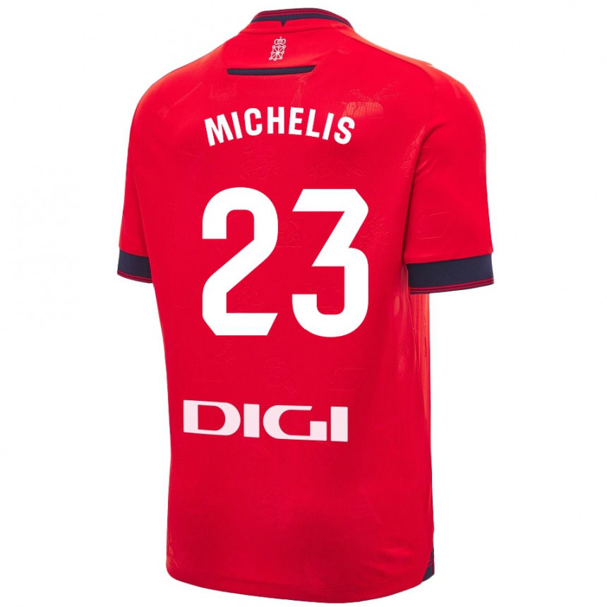 Kids Football Nikolaos Michelis #23 Red White Home Jersey 2024/25 T-Shirt Uk