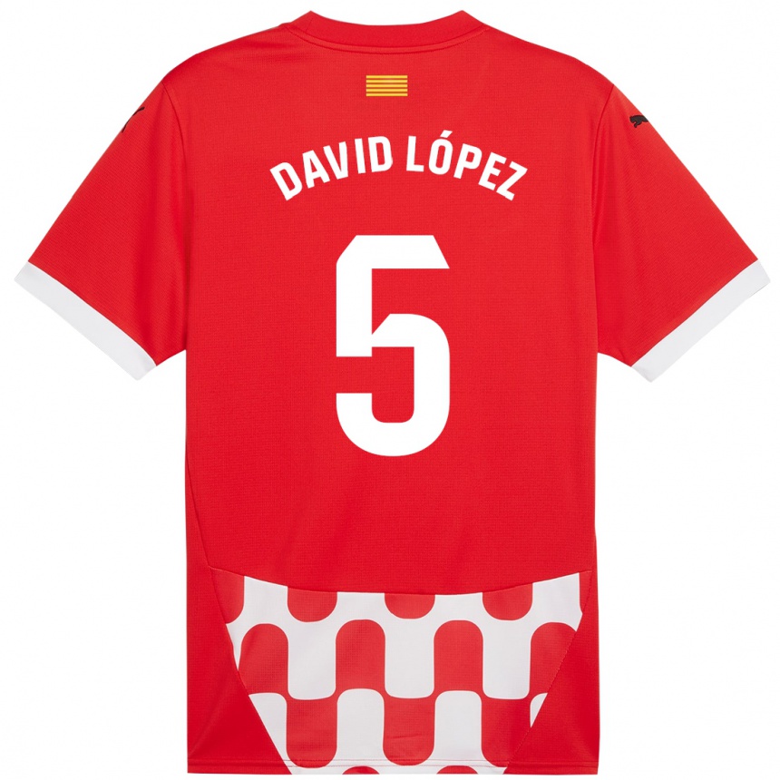 Kids Football David López #5 Red White Home Jersey 2024/25 T-Shirt Uk