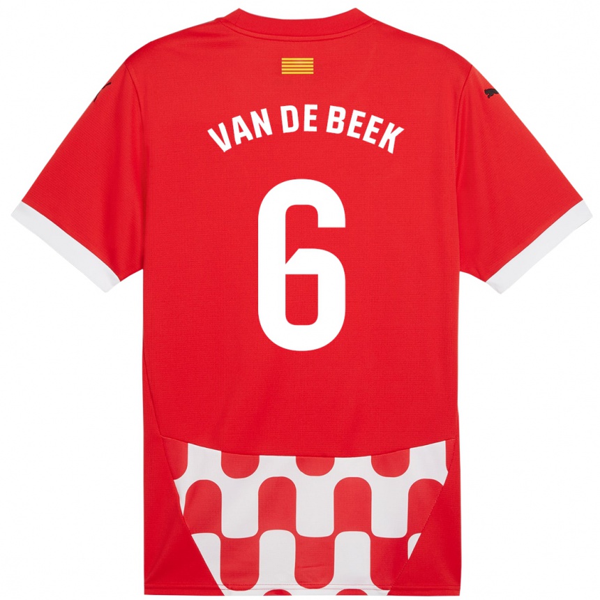 Kids Football Donny Van De Beek #6 Red White Home Jersey 2024/25 T-Shirt Uk