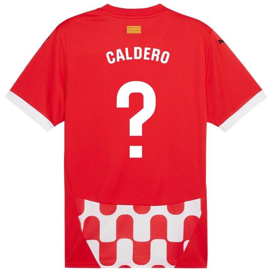 Kids Football Nil Caldero #0 Red White Home Jersey 2024/25 T-Shirt Uk