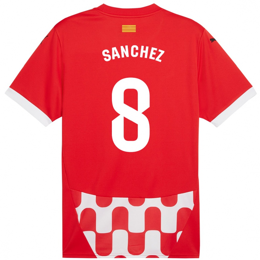 Kids Football Miguel Ángel Sánchez #8 Red White Home Jersey 2024/25 T-Shirt Uk