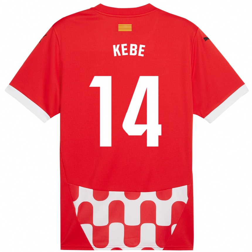 Kids Football Moussa Kébé #14 Red White Home Jersey 2024/25 T-Shirt Uk