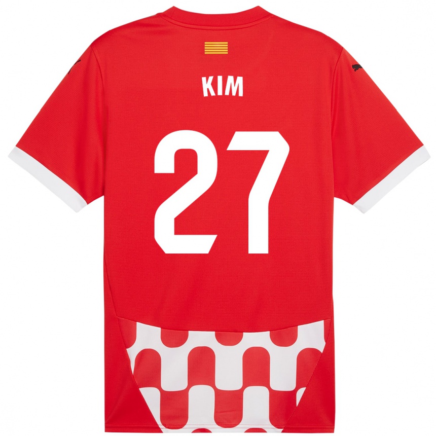 Kids Football Min-Su Kim #27 Red White Home Jersey 2024/25 T-Shirt Uk