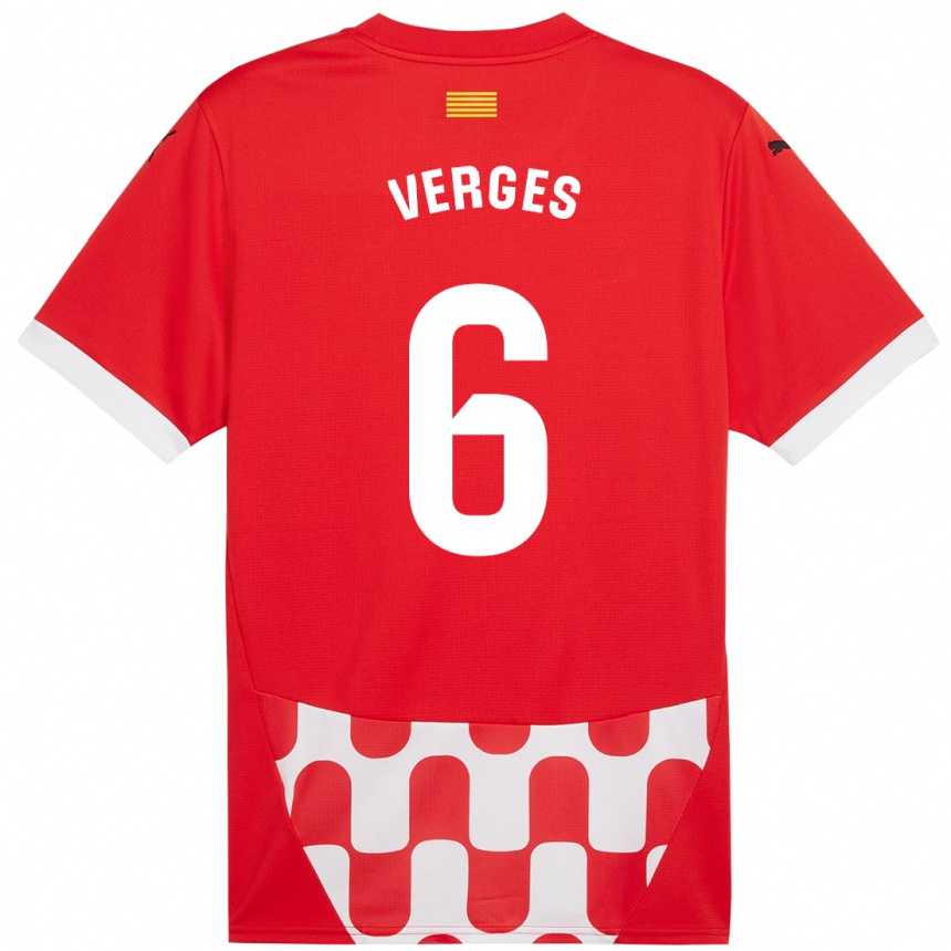 Kids Football Mar Vergés #6 Red White Home Jersey 2024/25 T-Shirt Uk