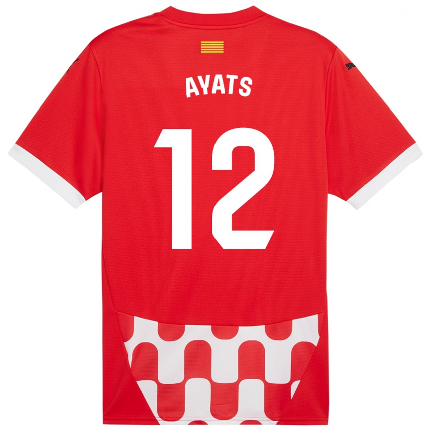 Kids Football Mònica Ayats #12 Red White Home Jersey 2024/25 T-Shirt Uk