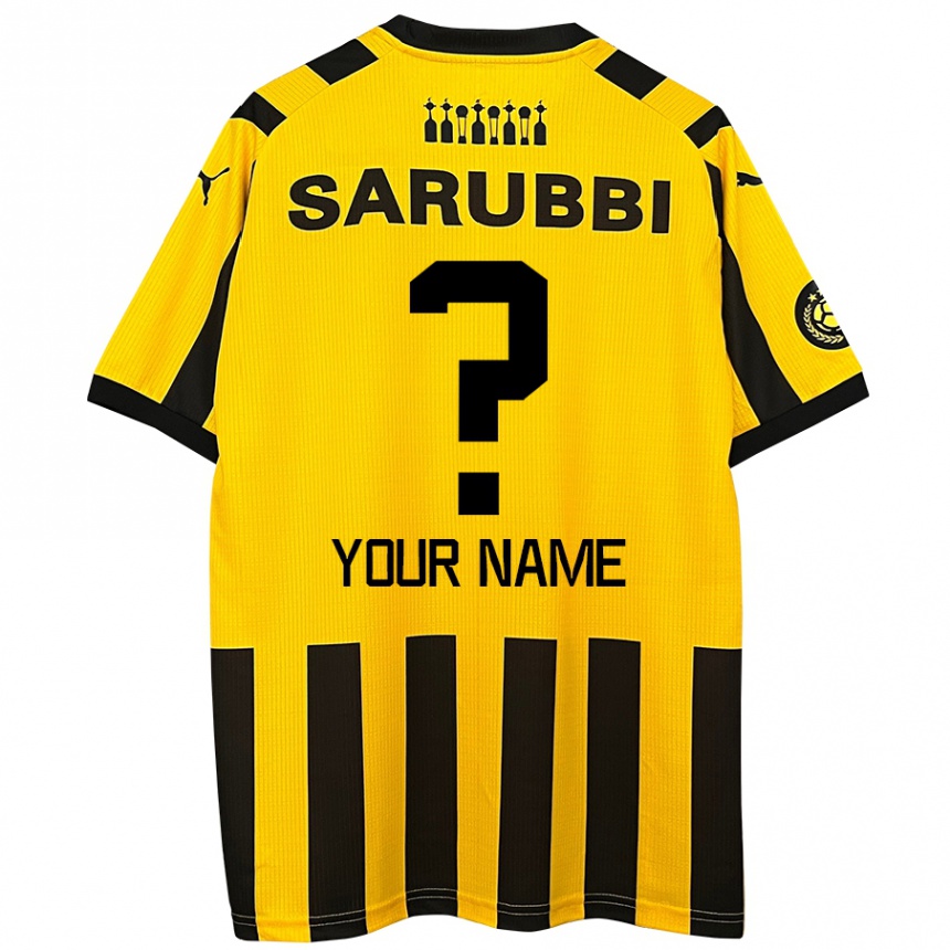 Kids Football Your Name #0 Yellow Black Home Jersey 2024/25 T-Shirt Uk