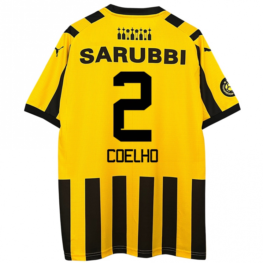 Kids Football Léo Coelho #2 Yellow Black Home Jersey 2024/25 T-Shirt Uk