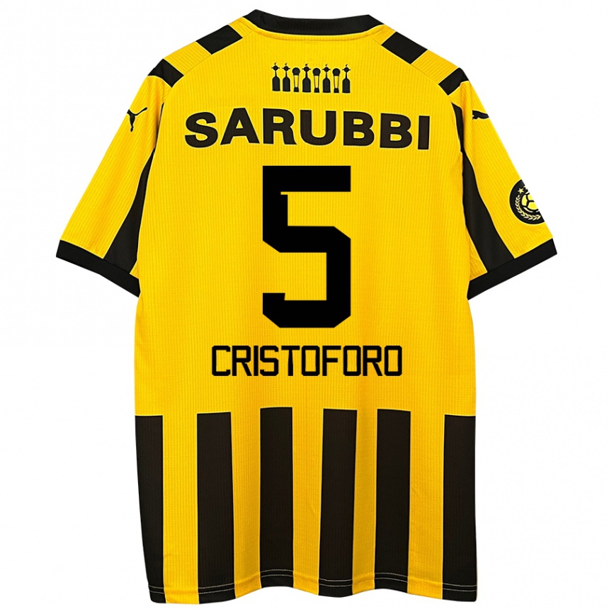 Kids Football Sebastián Cristóforo #5 Yellow Black Home Jersey 2024/25 T-Shirt Uk