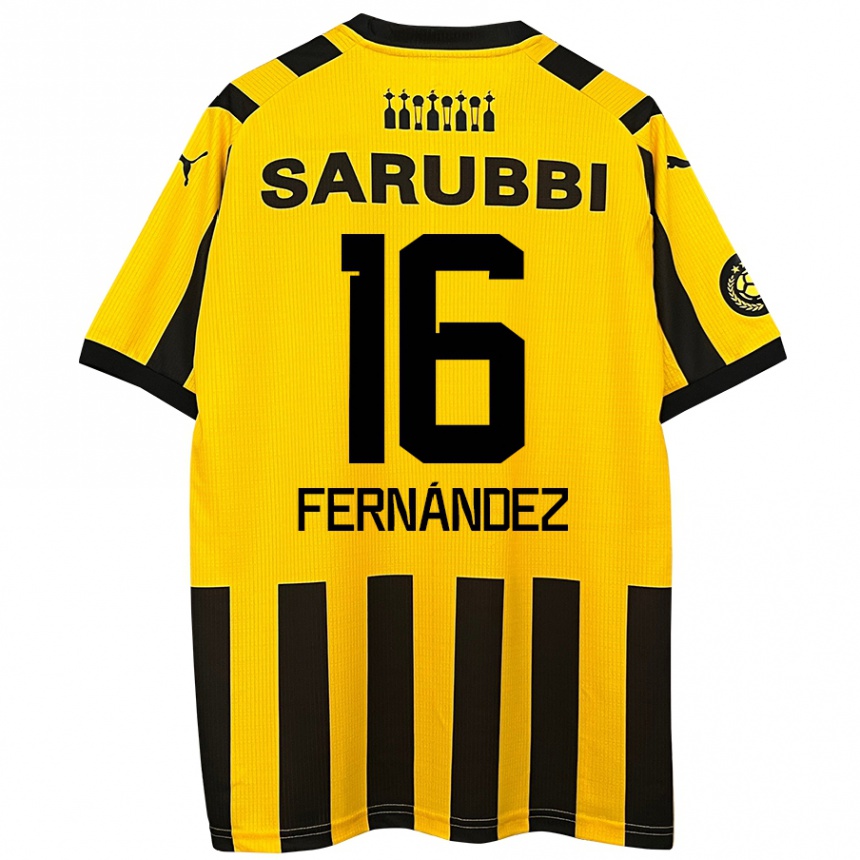 Kids Football Adrián Fernández #16 Yellow Black Home Jersey 2024/25 T-Shirt Uk