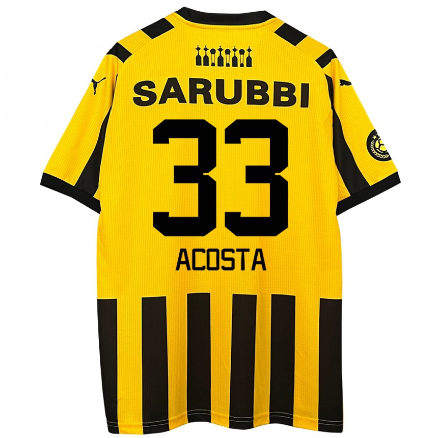 Kids Football Nahuel Acosta #33 Yellow Black Home Jersey 2024/25 T-Shirt Uk