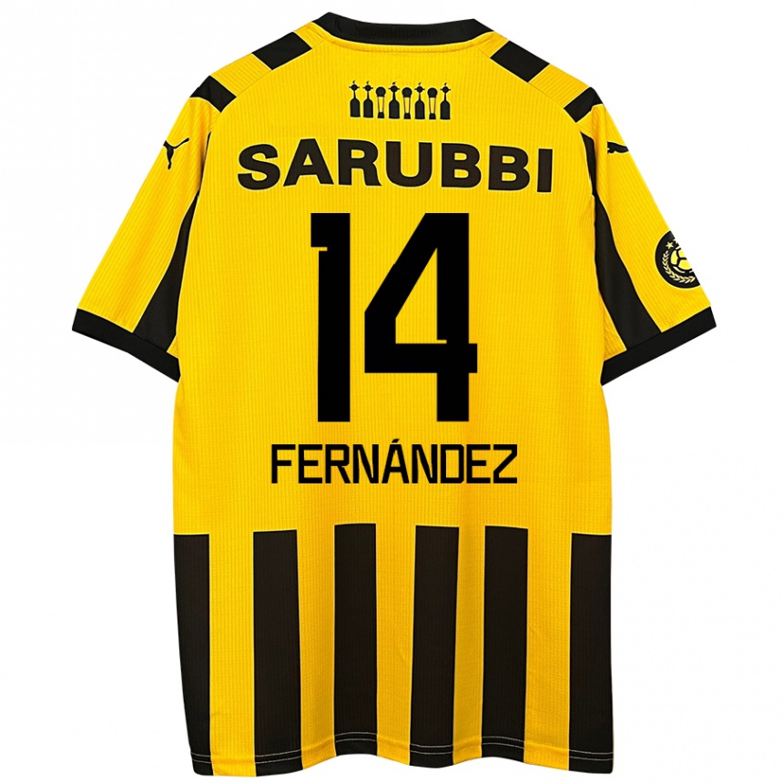 Kids Football Faustino Fernández #14 Yellow Black Home Jersey 2024/25 T-Shirt Uk