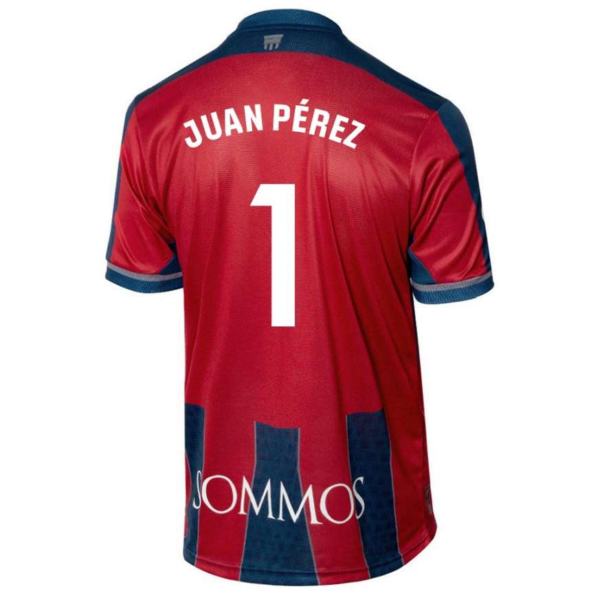 Kids Football Juan Pérez #1 Red Blue Home Jersey 2024/25 T-Shirt Uk