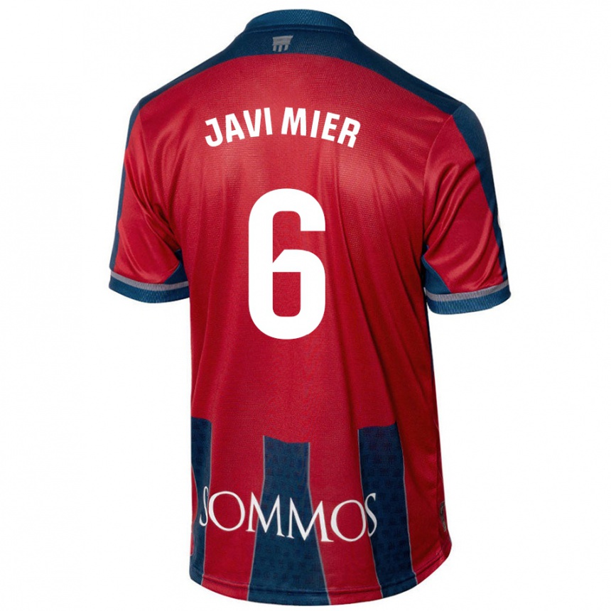 Kids Football Javi Mier #6 Red Blue Home Jersey 2024/25 T-Shirt Uk