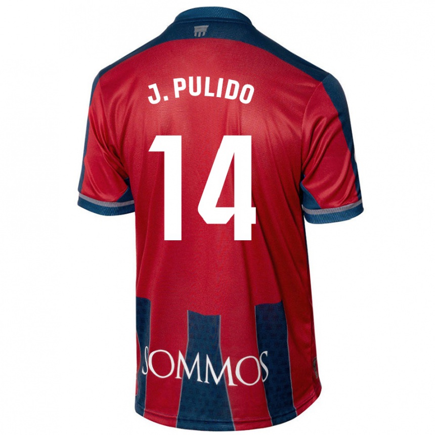 Kids Football Jorge Pulido #14 Red Blue Home Jersey 2024/25 T-Shirt Uk