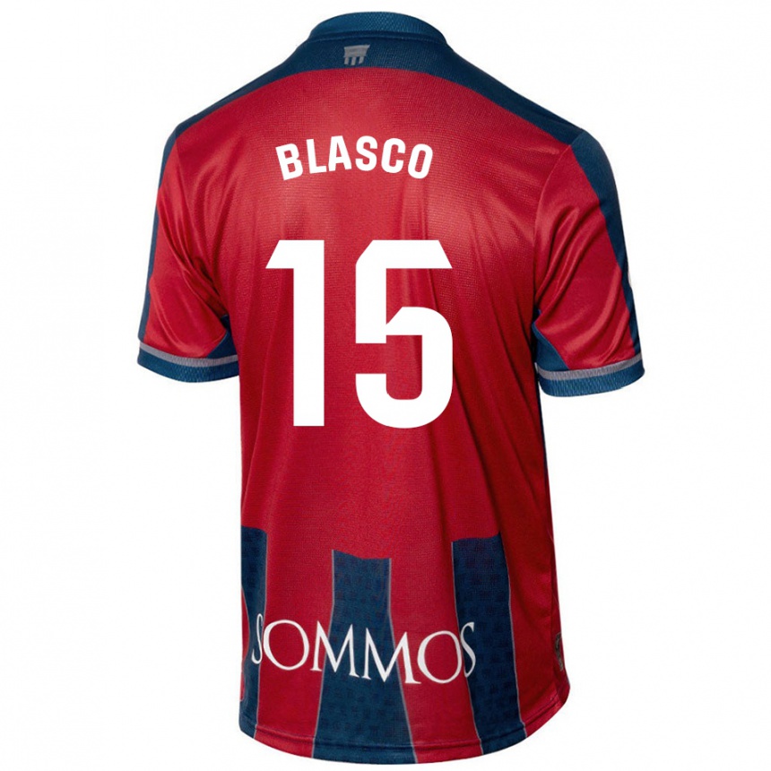 Kids Football Jérémy Blasco #15 Red Blue Home Jersey 2024/25 T-Shirt Uk