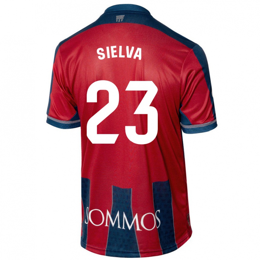 Kids Football Óscar Sielva #23 Red Blue Home Jersey 2024/25 T-Shirt Uk