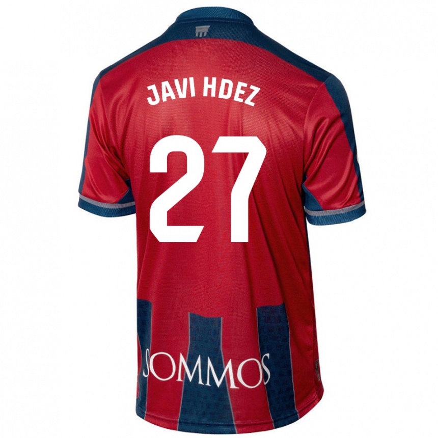 Kids Football Javi Hernández #27 Red Blue Home Jersey 2024/25 T-Shirt Uk