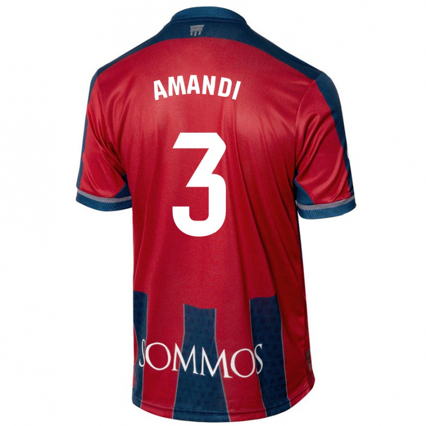 Kids Football Iván Amandi #3 Red Blue Home Jersey 2024/25 T-Shirt Uk