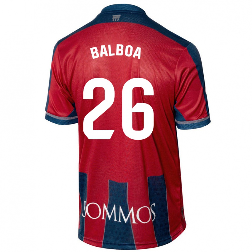 Kids Football Álex Balboa #26 Red Blue Home Jersey 2024/25 T-Shirt Uk