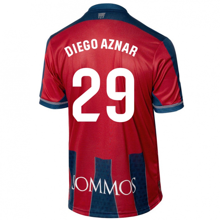 Kids Football Diego Aznar #29 Red Blue Home Jersey 2024/25 T-Shirt Uk