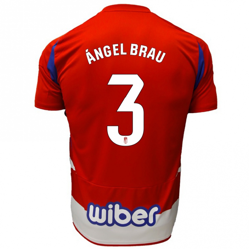 Kids Football Miguel Ángel Brau #3 Red White Blue Home Jersey 2024/25 T-Shirt Uk