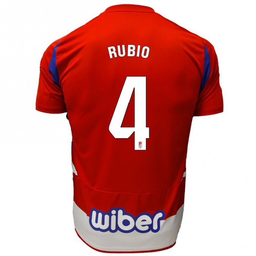 Kids Football Miguel Rubio #4 Red White Blue Home Jersey 2024/25 T-Shirt Uk