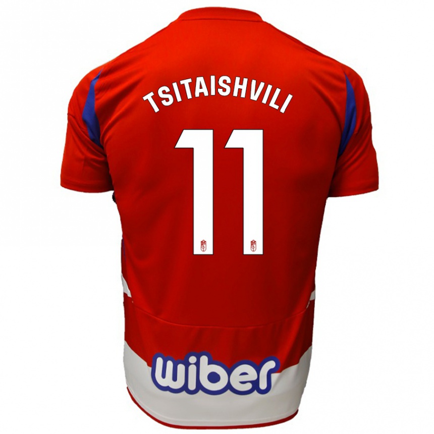 Kids Football Georgiy Tsitaishvili #11 Red White Blue Home Jersey 2024/25 T-Shirt Uk