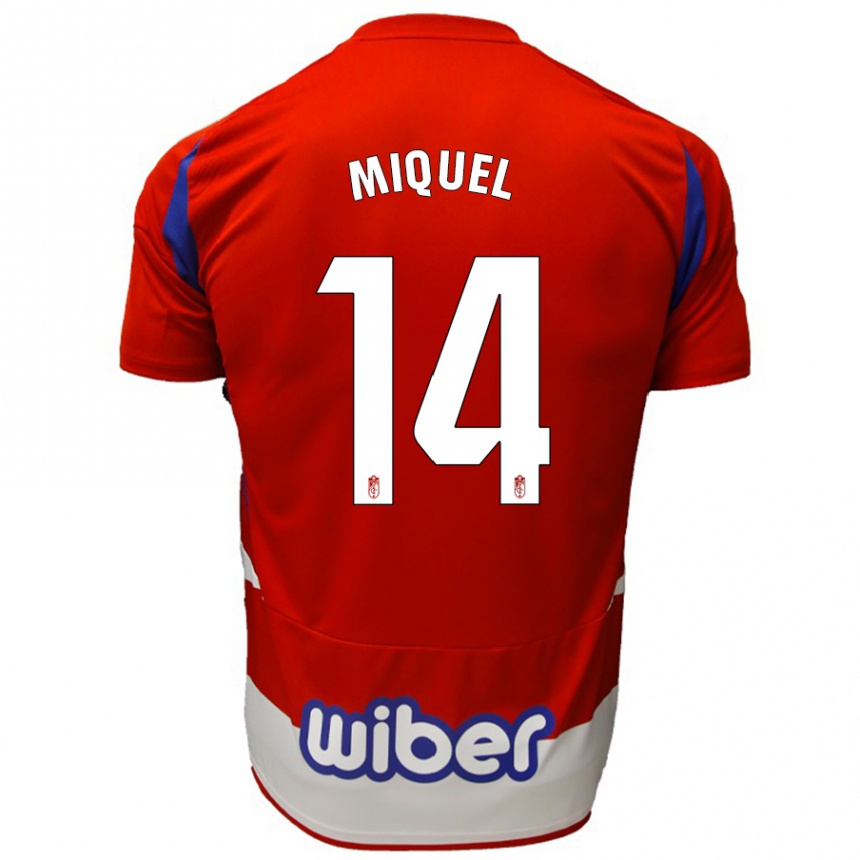 Kids Football Ignasi Miquel #14 Red White Blue Home Jersey 2024/25 T-Shirt Uk