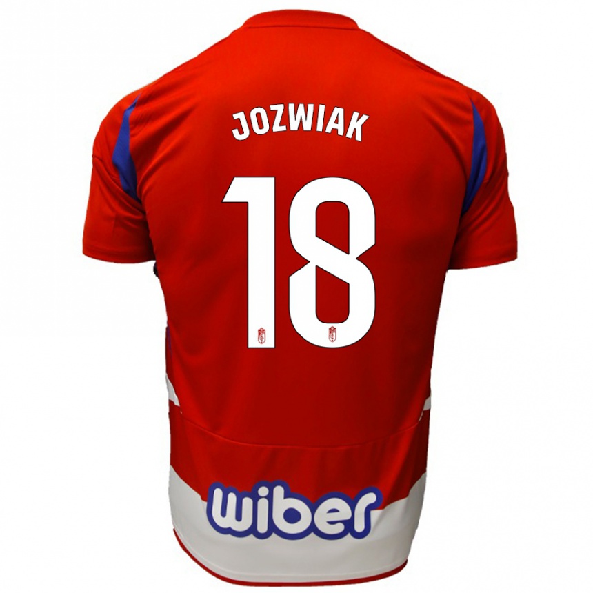 Kids Football Kamil Józwiak #18 Red White Blue Home Jersey 2024/25 T-Shirt Uk