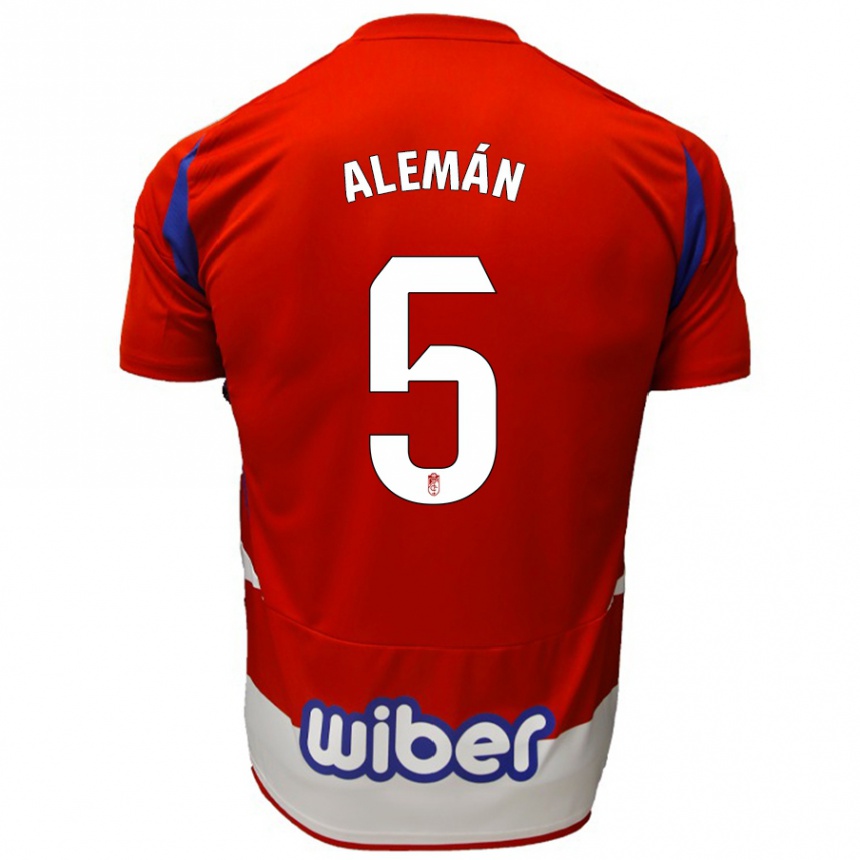 Kids Football Carlos Alemán #5 Red White Blue Home Jersey 2024/25 T-Shirt Uk