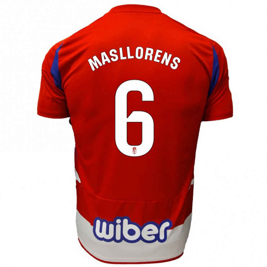 Kids Football José Masllorens #6 Red White Blue Home Jersey 2024/25 T-Shirt Uk