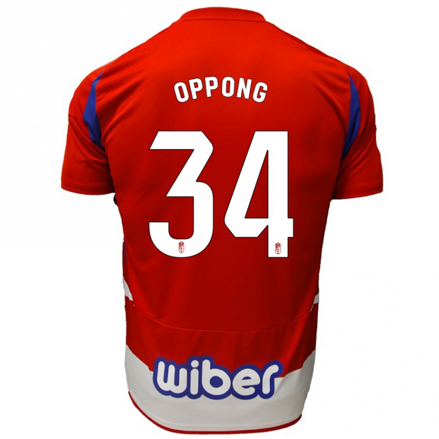 Kids Football Oscar Naasei Oppong #34 Red White Blue Home Jersey 2024/25 T-Shirt Uk