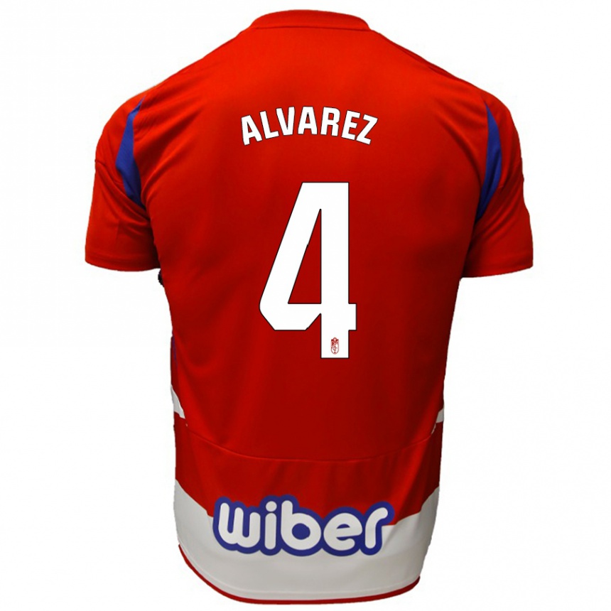 Kids Football Isabel Álvarez #4 Red White Blue Home Jersey 2024/25 T-Shirt Uk